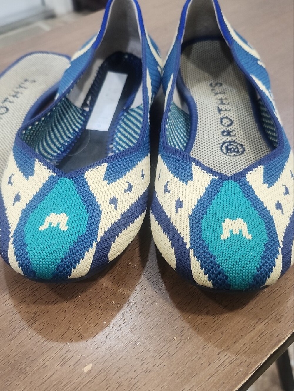 Rothy's Blue, Teal & Cream Knit Pointelle Flats - Picture 4 of 8